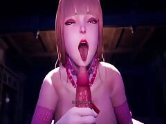 Young and cute anime babe sucking a huge hard cock