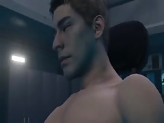 Tied-up gay man had intense hentai masturbation with a huge dildo in his ass