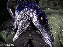 Big dinosaur riding a man's dick and got its pussy fucked in zoophilia xxx