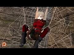 Sexy girl got caught in spider web and have spider sex