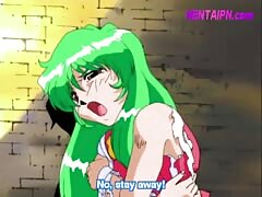 Green-haired anime girl sucks a stranger dick after getting saved
