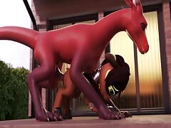 Furry dog penetrating her ass with its favorite sex toy