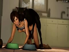 Petite MILF got a black dog's hard dick fucking her from behind