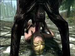 Wild black dog dominating a sexy petite beastie gal with its huge dog dick