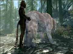 Nasty black tiger fucking a big bear in the forest