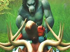 Animal threesome sex with deer, wolf and a blue pony