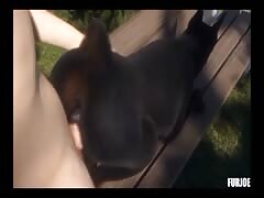 Dog anal sex with kinky dude smashing a black dog outdoors