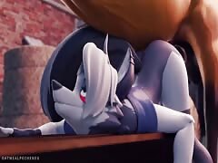 Fox getting fucked from behind by horse after sucking horse dick