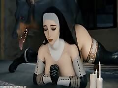 Beautiful and busty nun getting fucked from behind by black dog xxx
