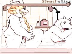 Bathtub animal sex with two dogs banging while taking a bath