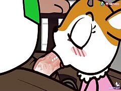 Pig getting blowjob from a dog in animal porno