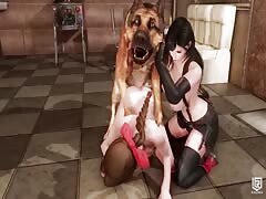 Two beautiful Asian beastiality lovers having dog sex